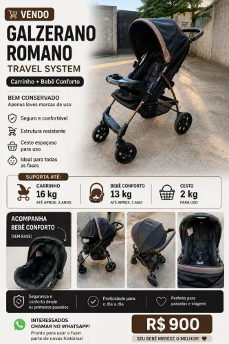 Galzerano Romano Travel System Carrinho + Bebê Conforto