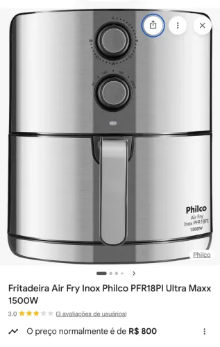 Fritadeira Air Fry Inox Philco