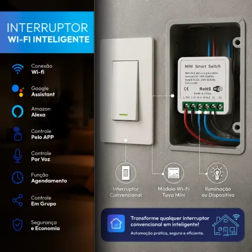 Módulo Inteligente Interruptor Wifi tuya 16a
