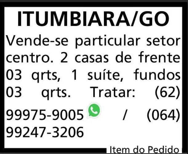 Venda de casas comercial e residencial em ótima localização no setor central.