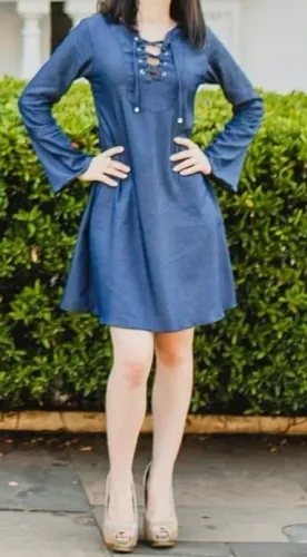 Vestido jeans evasê com elastano