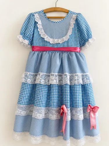Vestido Infantil Caipira/Festa Junina Azul