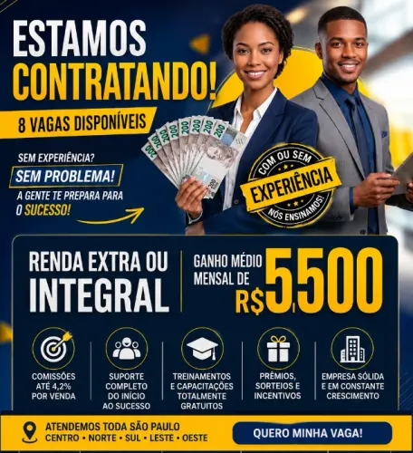 Temos 8 Vagas Disponíveis em Sao Paulo Capital