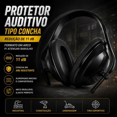 Protetor auditivo (abafador) tipo concha (redução de 11 dB) formato em arco (p/ atenuação)