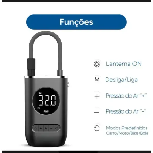 Mini Compressor Ar Portátil Recarregável Digital USB Calibrador Pneus Carro Moto Bicicleta