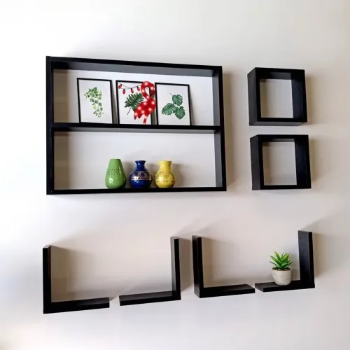 Kit Nichos e Prateleiras Decorativas em MDF Preto - Organização e Estilo