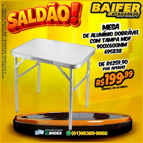 Mesa de Alumínio Dobrável Com Tampa MDF 900x600mm Palisad