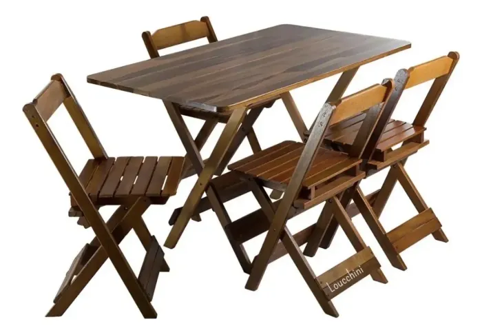 Mesa Com 4 Cadeiras Dobráveis 120x70 Jogo De Mesa Bar - Kit (Usado)