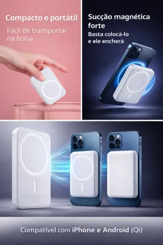 Carregador Magnético 5000mAh MagSafe | Power Bank Sem Fio Ultra Compacto