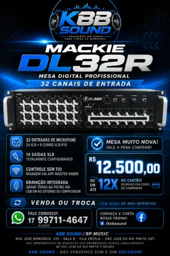 Mesa de som digital Mackie DL32R com 32 canais