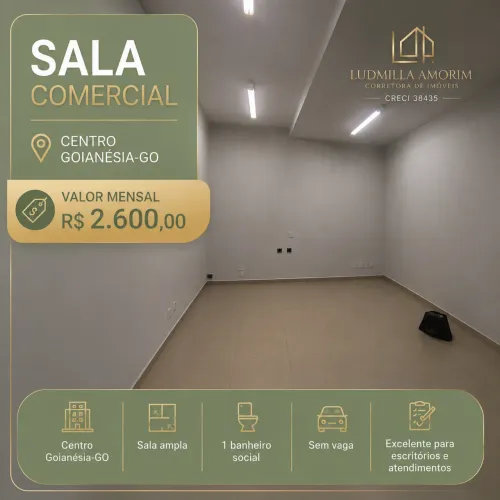Sala comercial para locação, situada na Avenida Goiás, Centro, Goianésia-GO.