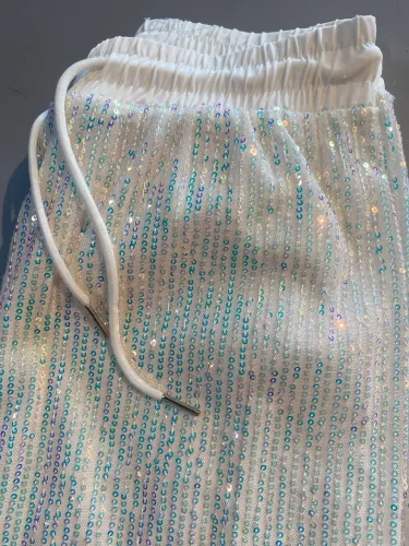 Calça branca paetê 