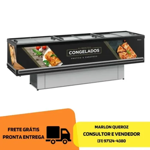 Ilha de Congelados 3M Vidro Reto Preta Gelopar Nova