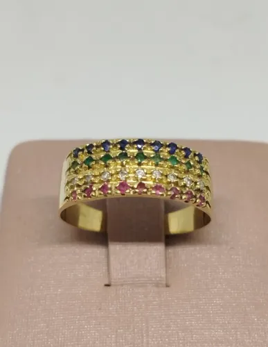 Meia aliança ouro 18k, pedras- aro 19