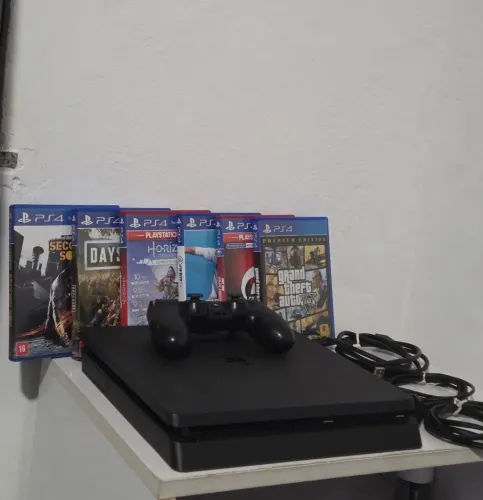 Playstation 4 Slim 1Tb + 1 Controle + 6 Jogos + Cabos