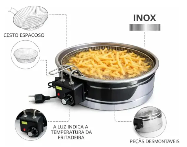 Fritadeira Elétrica Inox Redonda Tacho 5 Litros  220 V