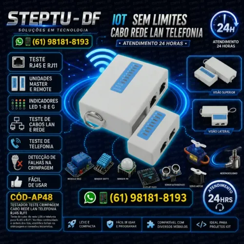 Testador Teste Crimpagem Cabo Rede Lan Telefonia Rj45 Rj11 COD-AP48 Arduino Automação Ro