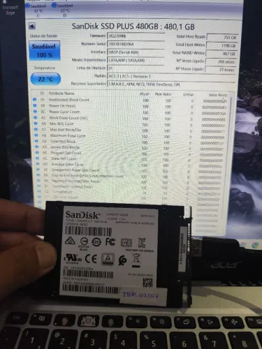 ssd 480gb SanDisk sata apenas 77h de uso. item: 0172026