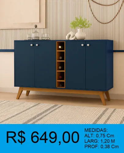 APARADOR BUFFET AZUL COM MONTAGEM GRATUITA