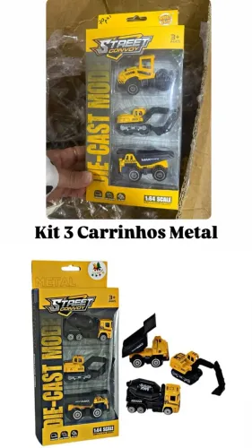 conjunto com três miniaturas de veículos de construção em escala