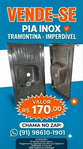 Pia inox tramontina tam 1,05 x 0,52 seminova disponível para venda