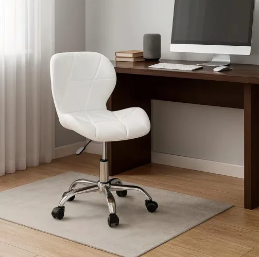 Cadeira de studio Slim Ergonômica giratória couro Branca