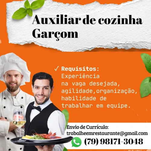 Vaga Garçom e auxiliar de cozinha