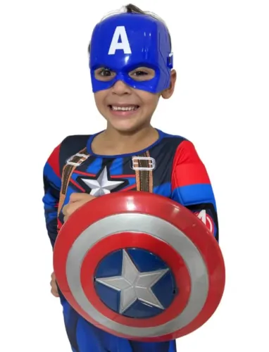 Fantasia do Capitão América com máscara e escudo - 1 a 5 anos