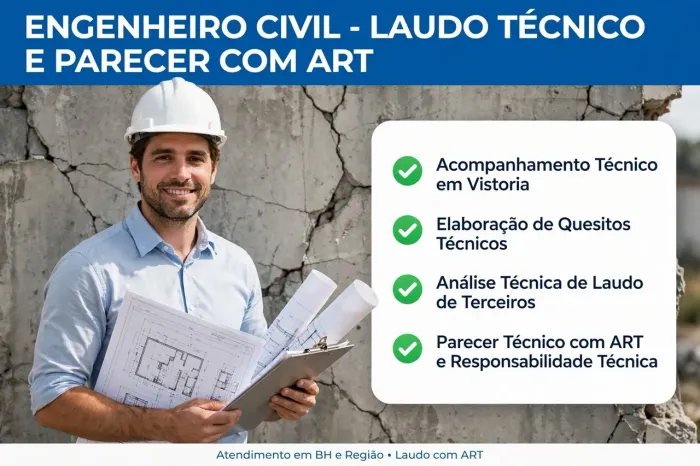Engenheiro Civil - Laudo Técnico e Parecer Técnico com ART