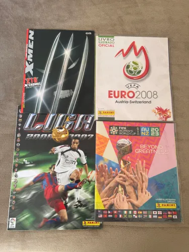 Lote 4 albuns Copa, Euro, Liga e X Men