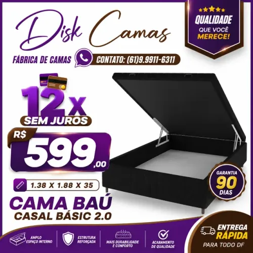 Cama Baú Casal 1.38x1.88x35 Direto da Fábrica Várias Cores e Tamanhos - R$599,00
