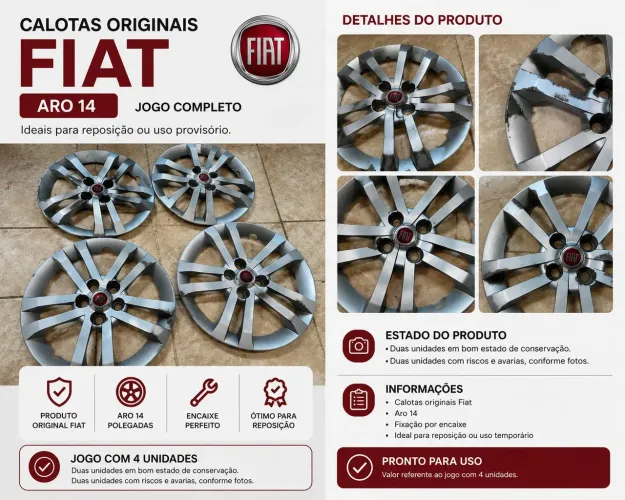 Jogo de calotas Fiat aro 14 originais.