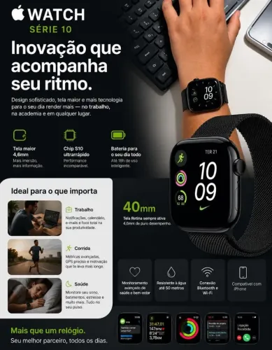 Apple Watch Series 10 Gps - Preto 42 mm<br>com duas pulseiras<br>Apenas um ano de uso