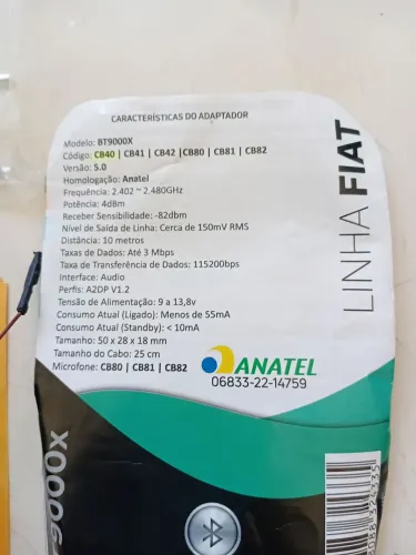 Adaptador Bluetooth rádios da fiat