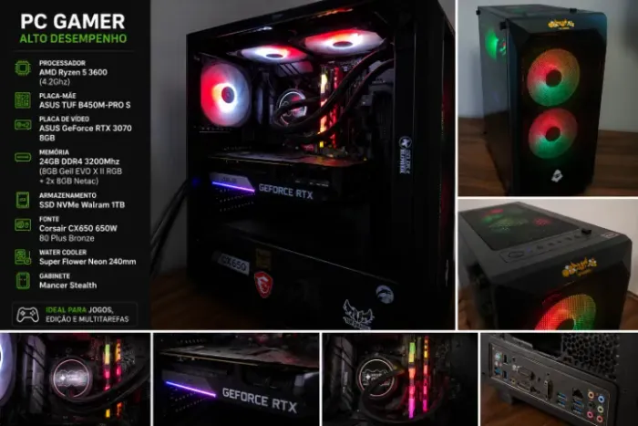 PC Gamer Ryzen 5 3600 + RTX 3070 ASUS 8GB + 24GB RAM + SSD NVMe 1TB