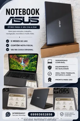 Notebook leve, moderno e muito rápido. Ideal para estudos, trabalho e dia a dia.