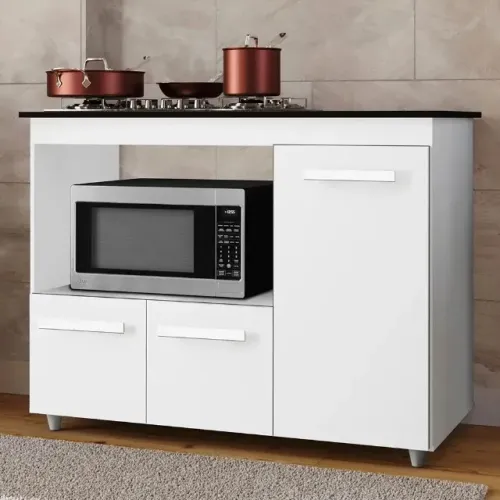 Balcão Para Cooktop 4 Bocas com Nicho e 3 Portas