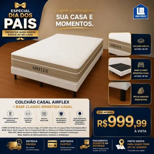 Base casal bipartida + colchão D33 Molas Ensacada