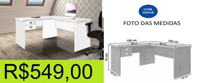 escrivaninha - em L - compre hoje e receba em até 72 horas