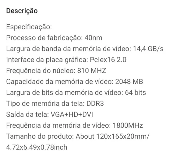Placa de vídeo GT610 2gb