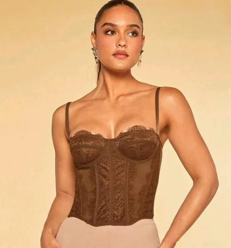 Corset Rendado - Castanho