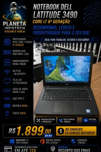 Notebook DELL core i7 8550U com 8gb de ram DDR4 + NVME 256gb ( 3 meses de garantia )