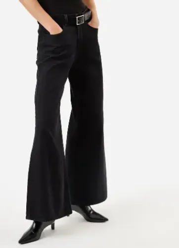 calça jeans wide leg preta 42