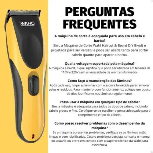 Máquina de Corte Doméstica Wahl HairCut And Beard Diy Amarela Bivolt Barba E Cabelo R$ 120