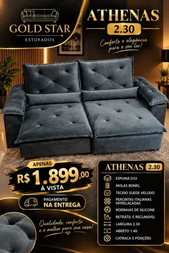 Sofá retrátil reclinável Athenas 2,30 mts