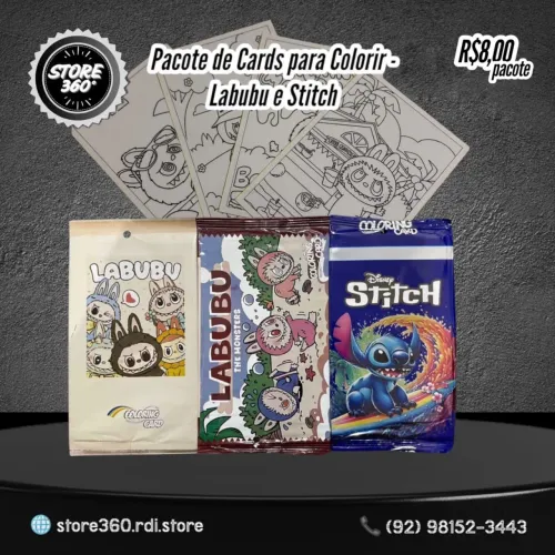 Pacote de Cards para Colorir - Labubu e Stitch