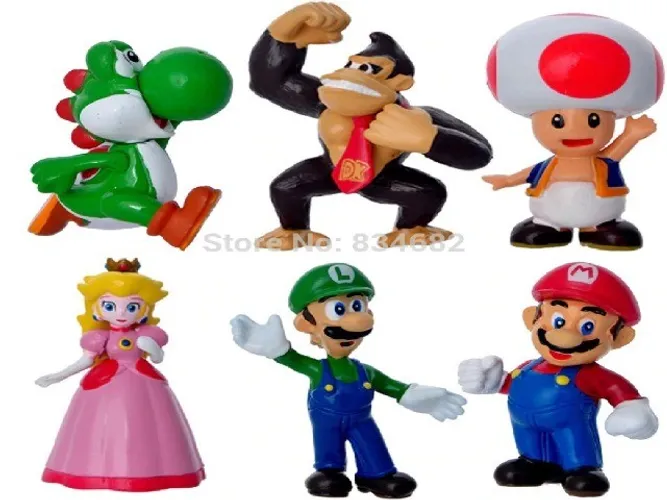 Miniaturas Turma Mario Bros Luigi Yoshi - 06 Peças - Barato - Novo 