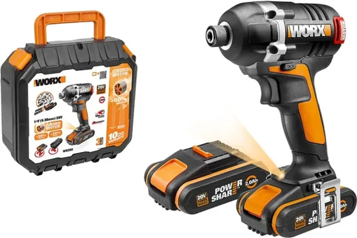 Chave de Impacto a Bateria 20V Brushless, Worx, WX292 c/ 2 Baterias e Maleta