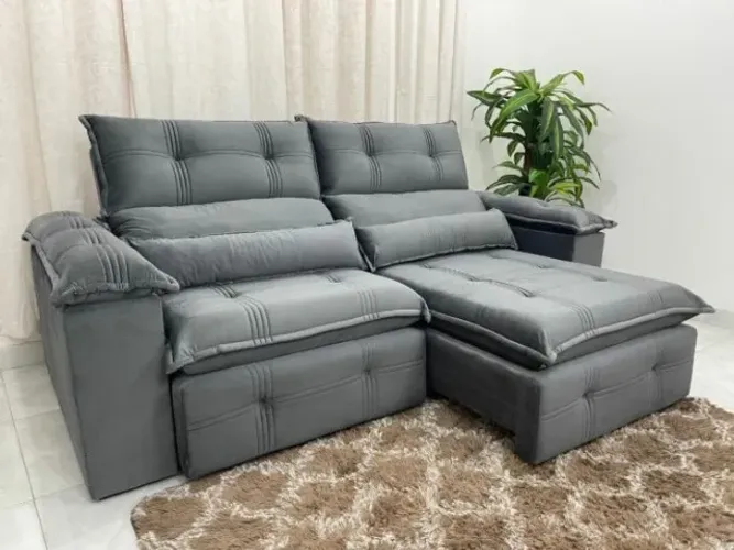 Sofá Retrátil Reclinável Barra Bonita 2.30m Cinza Até 12x - Frete Grátis 