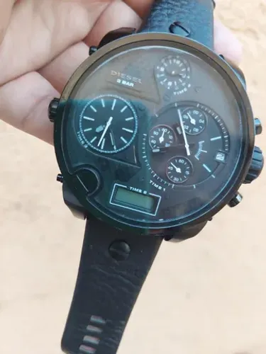 Relogio Diesel Caixa Preta Pulseira Couro 61mm Gigante